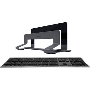 Macally Wireless Bluetooth Space Gray Keyboard and Space Gray Vertical Laptop Stand, Add a High-End Look to Your Office