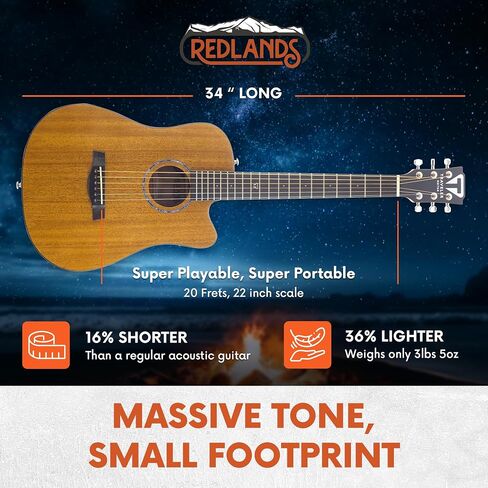 Traveler Guitar Redlands Spruce Mini Acoustic Guitar | 6-string Acoustic Travel Guitar with 22-Inch Scale Length and 20 Medium Frets | Portable Travel Acoustic Guitar | Includes Custom Gig Bag in Saudi Arabia