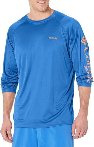 Columbia Men's Terminal Tackle Long Sleeve Shirt, Vivid Blue/Bright Nectar Logo, XLT in Saudi Arabia