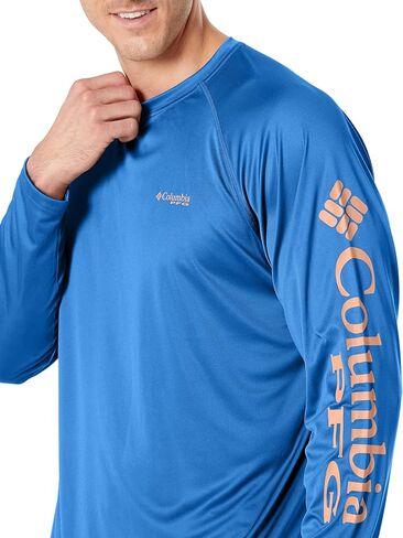 Columbia Men's Terminal Tackle Long Sleeve Shirt, Vivid Blue/Bright Nectar Logo, XLT in Saudi Arabia