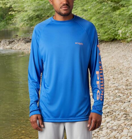 Columbia Men's Terminal Tackle Long Sleeve Shirt, Vivid Blue/Bright Nectar Logo, XLT in Saudi Arabia