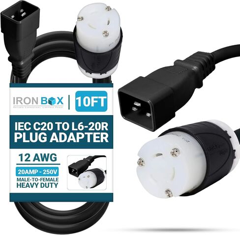 IronBox Electric - Heavy Duty IEC C20 to L6-20R Plug Adapter Power Cord - 12 AWG Jacket - Rated for 20 Amps and 250V - UL Listed Extension Cable - Ideal for Server Racks and Data Centers (3 feet) in Saudi Arabia