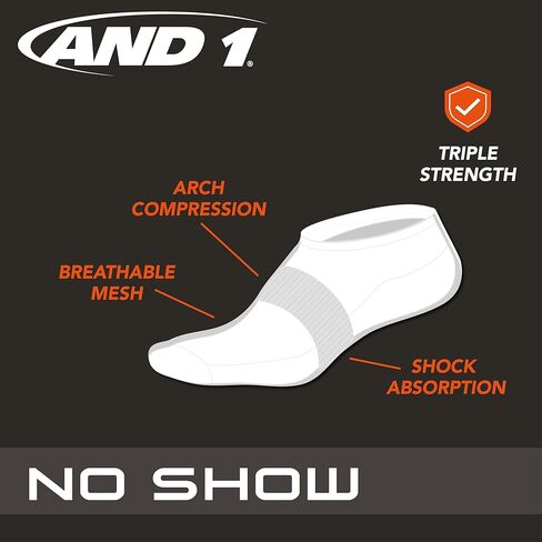 AND 1 Men's Athletic Arch Compression Cushion Comfort No Show Socks (12 Pack), Size Shoe Size: 6-12.5, Solid Black in Kuwait