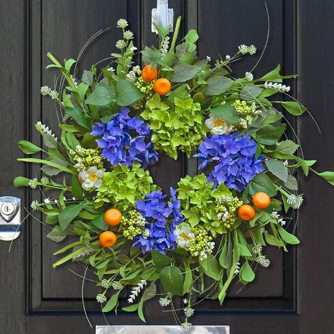 Spring Wreaths for Front Door, Soomeir Summer Door Wreath Outside, Artificial Hydrangea Wreaths for All Seasons, Indoors, Home, Farmhouse, Window, Wedding in Kuwait