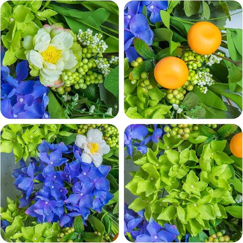 Spring Wreaths for Front Door, Soomeir Summer Door Wreath Outside, Artificial Hydrangea Wreaths for All Seasons, Indoors, Home, Farmhouse, Window, Wedding in Kuwait