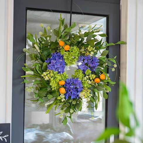 Spring Wreaths for Front Door, Soomeir Summer Door Wreath Outside, Artificial Hydrangea Wreaths for All Seasons, Indoors, Home, Farmhouse, Window, Wedding in Kuwait