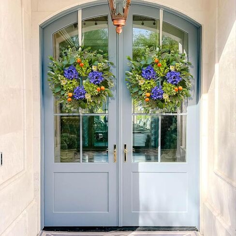 Spring Wreaths for Front Door, Soomeir Summer Door Wreath Outside, Artificial Hydrangea Wreaths for All Seasons, Indoors, Home, Farmhouse, Window, Wedding in Kuwait