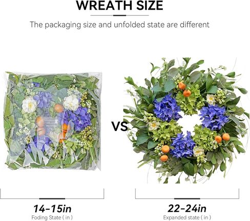Spring Wreaths for Front Door, Soomeir Summer Door Wreath Outside, Artificial Hydrangea Wreaths for All Seasons, Indoors, Home, Farmhouse, Window, Wedding in Kuwait