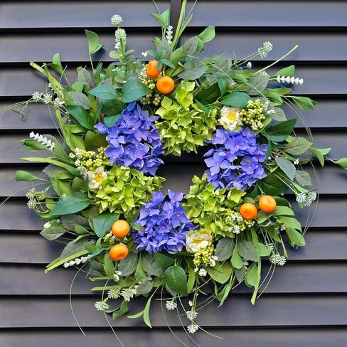 Spring Wreaths for Front Door, Soomeir Summer Door Wreath Outside, Artificial Hydrangea Wreaths for All Seasons, Indoors, Home, Farmhouse, Window, Wedding in Kuwait
