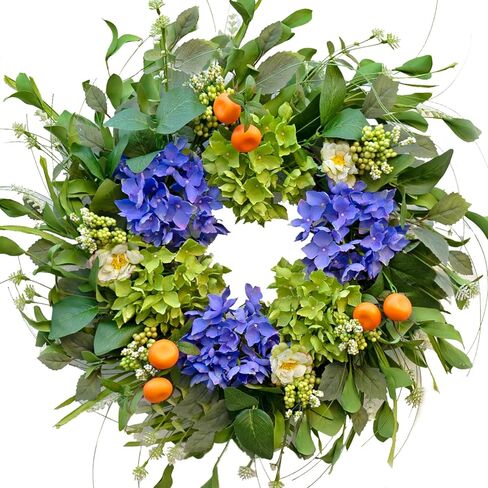 Spring Wreaths for Front Door, Soomeir Summer Door Wreath Outside, Artificial Hydrangea Wreaths for All Seasons, Indoors, Home, Farmhouse, Window, Wedding in Kuwait