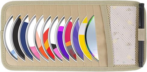CAR CD CASE HOLDER مركبة SUN FOSOR منظم سعة كبيرة سعة أقراص مضغوطة مع 12 DVD الأكمام تخزين 1 شبكة الجيب 1 حامل القلم وحزام مرن in Kuwait