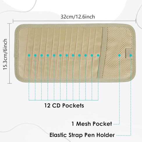 CAR CD CASE HOLDER مركبة SUN FOSOR منظم سعة كبيرة سعة أقراص مضغوطة مع 12 DVD الأكمام تخزين 1 شبكة الجيب 1 حامل القلم وحزام مرن in Kuwait