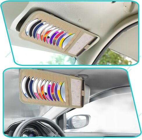 CAR CD CASE HOLDER مركبة SUN FOSOR منظم سعة كبيرة سعة أقراص مضغوطة مع 12 DVD الأكمام تخزين 1 شبكة الجيب 1 حامل القلم وحزام مرن in Kuwait