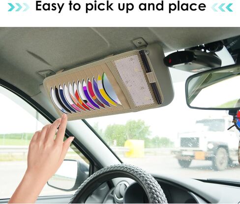 CAR CD CASE HOLDER مركبة SUN FOSOR منظم سعة كبيرة سعة أقراص مضغوطة مع 12 DVD الأكمام تخزين 1 شبكة الجيب 1 حامل القلم وحزام مرن in Kuwait