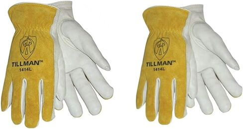 Tillman 1414L 1414 Unlined Cowhide Leather Drivers Glove, Cowhide Leather, Large, White/Yellow (12 Pairs) in Saudi Arabia