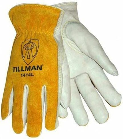 Tillman 1414L 1414 Unlined Cowhide Leather Drivers Glove, Cowhide Leather, Large, White/Yellow (12 Pairs) in Saudi Arabia