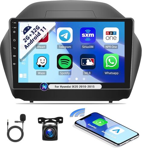 SIXWIN Android 13 Car Stereo for Hyundai Tucson IX35 2010-2015 Radio 10.1 inch Touch Screen Wireless CarPlay Android Auto Mirror Link 2G+32G Bluetooth FM 26UI WiFi EQ GPS Navigation Backup Camera MIC in Kuwait