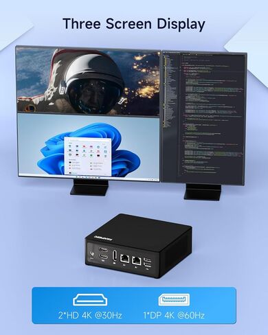 FANPEEC Mini PC N150 8GB RAM DDR5 256GB NVME SSD, Mini Computer Windows 11 Pro/Linux with 2×LAN, 4×USB3.0, 2×USB2.0, WiFi5 BT4.2, 2×HD+1×DP 4K Triple Display, Small PC Support Automatic Startup in Saudi Arabia