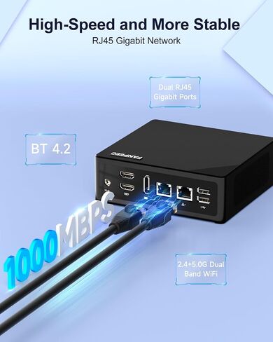 FANPEEC Mini PC N150 8GB RAM DDR5 256GB NVME SSD, Mini Computer Windows 11 Pro/Linux with 2×LAN, 4×USB3.0, 2×USB2.0, WiFi5 BT4.2, 2×HD+1×DP 4K Triple Display, Small PC Support Automatic Startup in Saudi Arabia