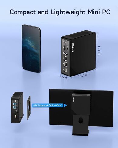 FANPEEC Mini PC N150 8GB RAM DDR5 256GB NVME SSD, Mini Computer Windows 11 Pro/Linux with 2×LAN, 4×USB3.0, 2×USB2.0, WiFi5 BT4.2, 2×HD+1×DP 4K Triple Display, Small PC Support Automatic Startup in Saudi Arabia