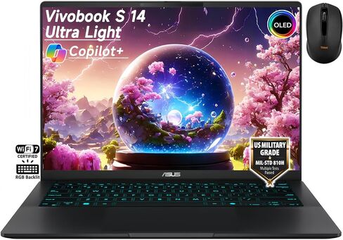 Asus Vivobook S 14 AI OLED LAPTOP ، Intel Core Ultra 5 226V ، Intel ARC Graphics ، Copilot+ AI ، RGB Backlit KB ، Wi-Fi 7 ، 2x Thunderbolt 4 ، Win11 ، W/Mousepad (16GB RAM | 1TB SSD) in Kuwait