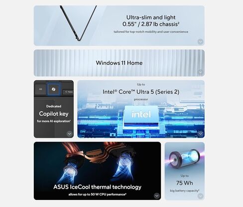 Asus Vivobook S 14 AI OLED LAPTOP ، Intel Core Ultra 5 226V ، Intel ARC Graphics ، Copilot+ AI ، RGB Backlit KB ، Wi-Fi 7 ، 2x Thunderbolt 4 ، Win11 ، W/Mousepad (16GB RAM | 1TB SSD) in Kuwait