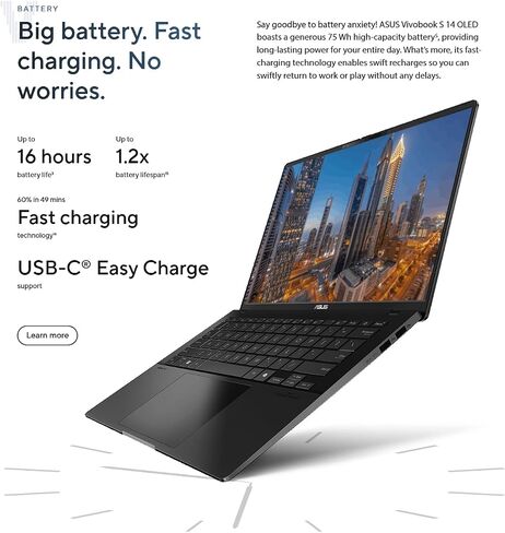 Asus Vivobook S 14 AI OLED LAPTOP ، Intel Core Ultra 5 226V ، Intel ARC Graphics ، Copilot+ AI ، RGB Backlit KB ، Wi-Fi 7 ، 2x Thunderbolt 4 ، Win11 ، W/Mousepad (16GB RAM | 1TB SSD) in Kuwait