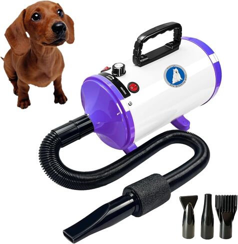 مجفف احترافي للعناية بالحيوانات الأليفة عالي السرعة، مجفف شعر للعناية بالحيوانات الأليفة - مجفف شعر للكلاب مع درجة حرارة وسرعة قابلة للتعديل، مع مشط فولاذي للحيوانات الأليفة، ومنشفة للحيوانات الأليفة، وفوهات. (أبيض أرجواني X1) in Kuwait
