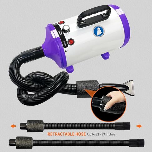 مجفف احترافي للعناية بالحيوانات الأليفة عالي السرعة، مجفف شعر للعناية بالحيوانات الأليفة - مجفف شعر للكلاب مع درجة حرارة وسرعة قابلة للتعديل، مع مشط فولاذي للحيوانات الأليفة، ومنشفة للحيوانات الأليفة، وفوهات. (أبيض أرجواني X1) in Kuwait