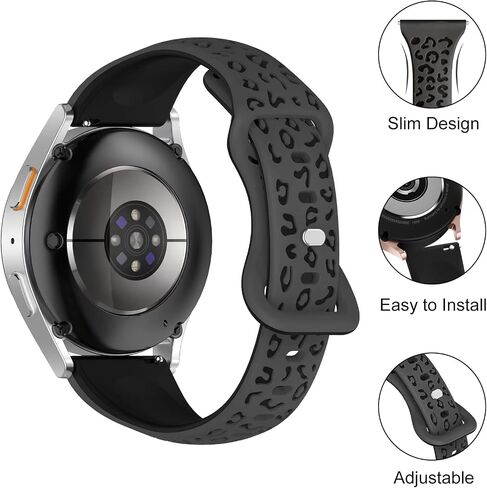 Slim Leopard Engraved Bands Compatible with Samsung Galaxy Watch 7/FE/6/5/4 Band 40mm 44mm,Galaxy Watch 6/4 Classic/Watch 5 pro 45mm,20mm Narrow Silicone Cheetah Sport Strap for Women Men in Saudi Arabia