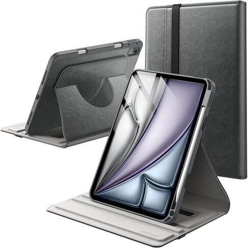 حالة الدوران Jetech لـ iPad Air 11 بوصة M3/M2 (2025/2024) ، iPad Air 5/4 (2022/2020 5th/4th 10.9-inch) مع حامل قلم رصاص ، 360 درجة تدوير PU Leather Folio Protection (Black) in Kuwait
