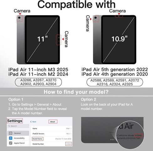 حالة الدوران Jetech لـ iPad Air 11 بوصة M3/M2 (2025/2024) ، iPad Air 5/4 (2022/2020 5th/4th 10.9-inch) مع حامل قلم رصاص ، 360 درجة تدوير PU Leather Folio Protection (Black) in Kuwait