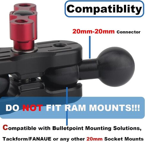 20mm Double Socket Arm with Dual 20mm Ball Connector, CNC Aluminum Extension Adapter | Compatible with Bulletpiont Mounting Solutions (2.36" Length) in Saudi Arabia