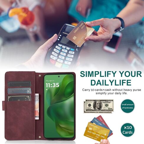 Asuwish Phone Case for Moto G Power 2025 Zipper Wallet Cell Cover with Tempered Glass Screen Protector Crossbody Wrist Strap Flip Credit Card Holder Motorola GPower 25 5G Version XT2117-4 Women Red in Kuwait