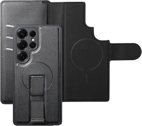 HAOTP for Samsung Galaxy S25 Ultra Wallet Case with Card Holder,RFID Blocking PU Leather Flip Folio Telescopic Finger Strap Cover,Detachable Magnetic Kickstand Shockproof Case for Women Men Black in Saudi Arabia