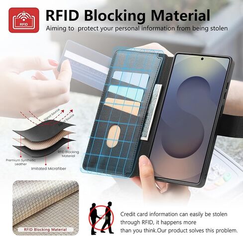 HAOTP for Samsung Galaxy S25 Ultra Wallet Case with Card Holder,RFID Blocking PU Leather Flip Folio Telescopic Finger Strap Cover,Detachable Magnetic Kickstand Shockproof Case for Women Men Black in Saudi Arabia