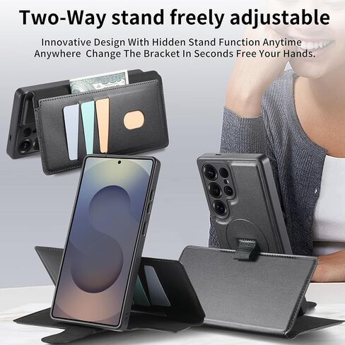 HAOTP for Samsung Galaxy S25 Ultra Wallet Case with Card Holder,RFID Blocking PU Leather Flip Folio Telescopic Finger Strap Cover,Detachable Magnetic Kickstand Shockproof Case for Women Men Black in Saudi Arabia