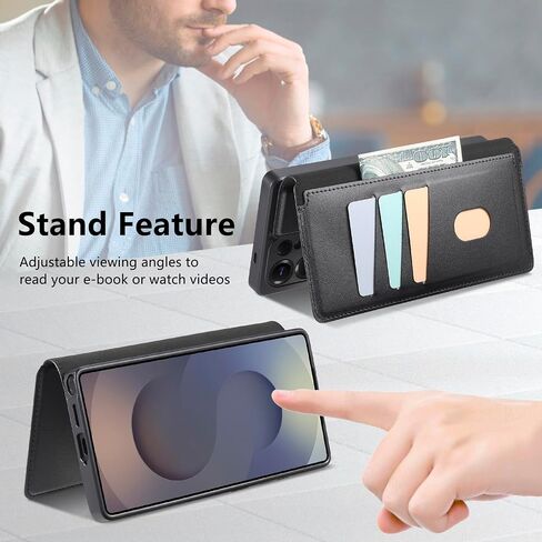 HAOTP for Samsung Galaxy S25 Ultra Wallet Case with Card Holder,RFID Blocking PU Leather Flip Folio Telescopic Finger Strap Cover,Detachable Magnetic Kickstand Shockproof Case for Women Men Black in Saudi Arabia