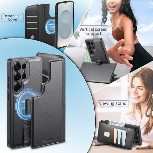 HAOTP for Samsung Galaxy S25 Ultra Wallet Case with Card Holder,RFID Blocking PU Leather Flip Folio Telescopic Finger Strap Cover,Detachable Magnetic Kickstand Shockproof Case for Women Men Black in Saudi Arabia
