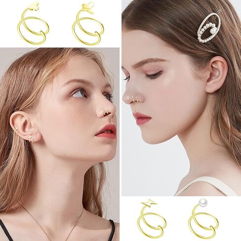 MJust 8Pcs Septum Rings 16G for Women Men Stainless Steel Dangle Septum Piercing Jewelry Moon Heart CZ 8MM/10MM Daith Jewelry in Kuwait