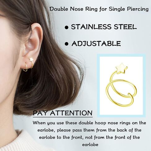 MJust 8Pcs Septum Rings 16G for Women Men Stainless Steel Dangle Septum Piercing Jewelry Moon Heart CZ 8MM/10MM Daith Jewelry in Kuwait