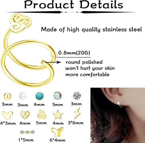 MJust 8Pcs Septum Rings 16G for Women Men Stainless Steel Dangle Septum Piercing Jewelry Moon Heart CZ 8MM/10MM Daith Jewelry in Kuwait