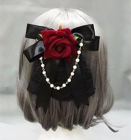 Qhome gothic lolita روز الدانتيل القوي اللؤلؤ بيرل تصوير تصوير الفوتوغرافي المعرض اليدوي الأصلي Cosplay Photo Props Deluxe Costume with Crocodile Clip (White) in Kuwait