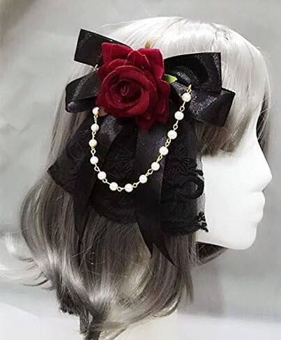 Qhome gothic lolita روز الدانتيل القوي اللؤلؤ بيرل تصوير تصوير الفوتوغرافي المعرض اليدوي الأصلي Cosplay Photo Props Deluxe Costume with Crocodile Clip (White) in Kuwait