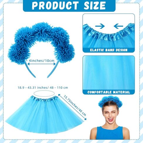 8 Pcs Blue Tulle Tutu Costume Set Includes Tulle Tutu Skirt Cat Ear Headband Red and Blue Striped Leggings Long Arm Warmer Fingerless Gloves for Teenagers Girls Party Supplies Halloween in Saudi Arabia