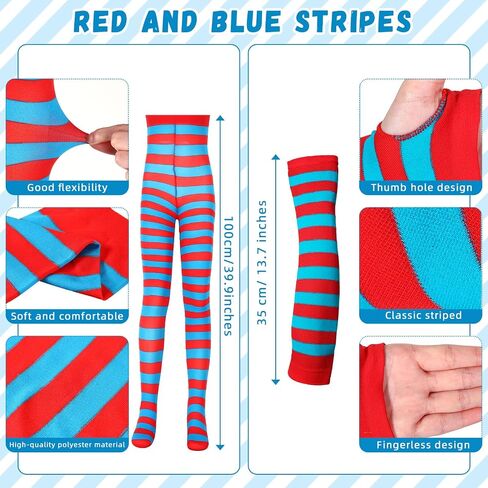 8 Pcs Blue Tulle Tutu Costume Set Includes Tulle Tutu Skirt Cat Ear Headband Red and Blue Striped Leggings Long Arm Warmer Fingerless Gloves for Teenagers Girls Party Supplies Halloween in Saudi Arabia