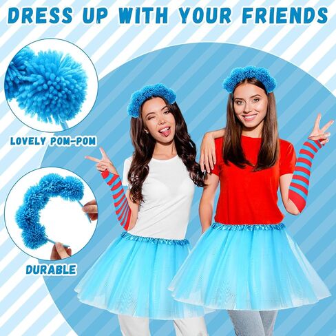 8 Pcs Blue Tulle Tutu Costume Set Includes Tulle Tutu Skirt Cat Ear Headband Red and Blue Striped Leggings Long Arm Warmer Fingerless Gloves for Teenagers Girls Party Supplies Halloween in Saudi Arabia