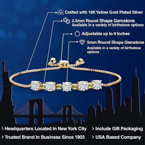 Gem Stone King 18K Yellow Gold Plated Silver Purple Amethyst and Green Peridot Tennis Bracelet For Women (2.66 Cttw, Gemstone Birthstone, Fully Adjustable Up to 9 Inch) in Saudi Arabia