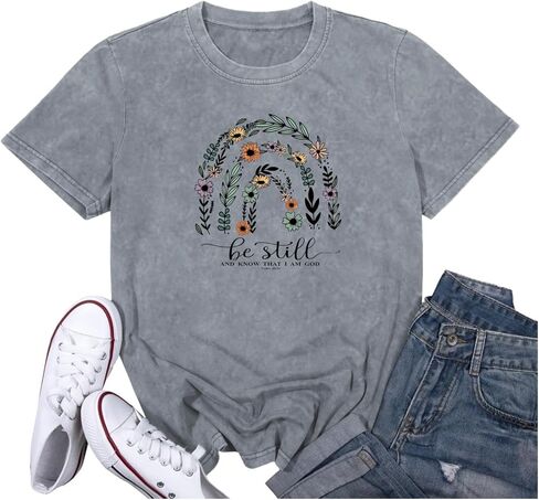 Qrupoad Be Still and Know T-Shirt Womens Inspirational Christian Shirt Summer Casual Short Sleeve Graphic Tees Tops in Saudi Arabia