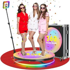 360 Photo Booth Machine 1-4 People/31.6inch for Parties, APP Remote Control 360 Photo Booth Automatic Slow Motion 360 Spin with Flight Case，Free Custom Logo，Built-in Ring Light